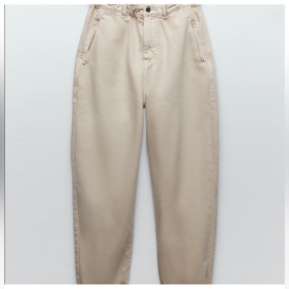 Zara White Paperbag Waist Trousers Jeans Size 10 - Picture 8 of 12